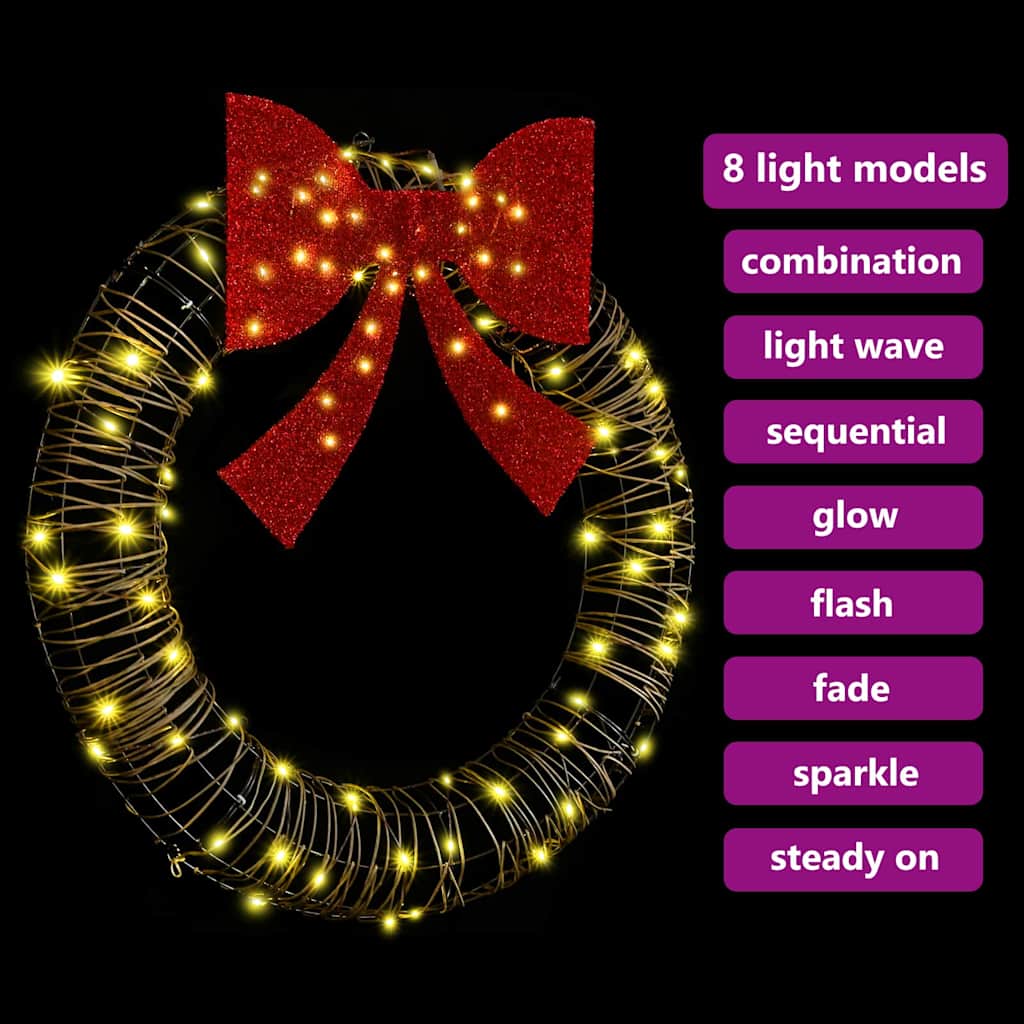Kranz mit 80 LEDs Warmweiß 90 cm Rattan