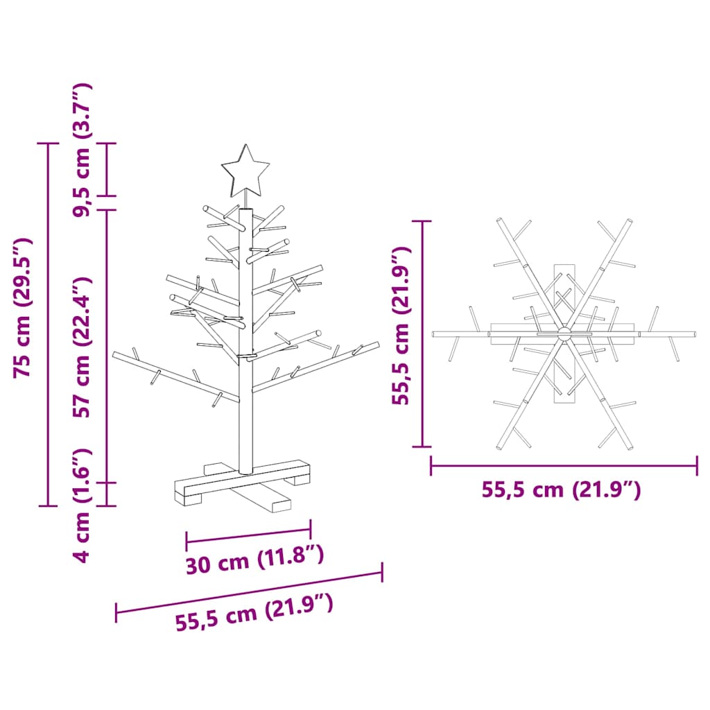 Holz Weihnachtsbaum mit Ständer Natur 75 cm Massivholz Kiefer