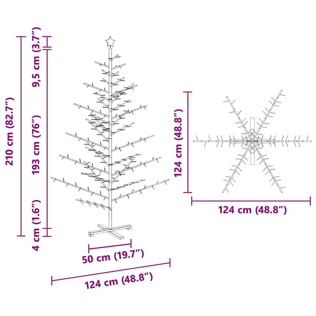 Holz Weihnachtsbaum mit Ständer Natur 210 cm Massivholz Kiefer