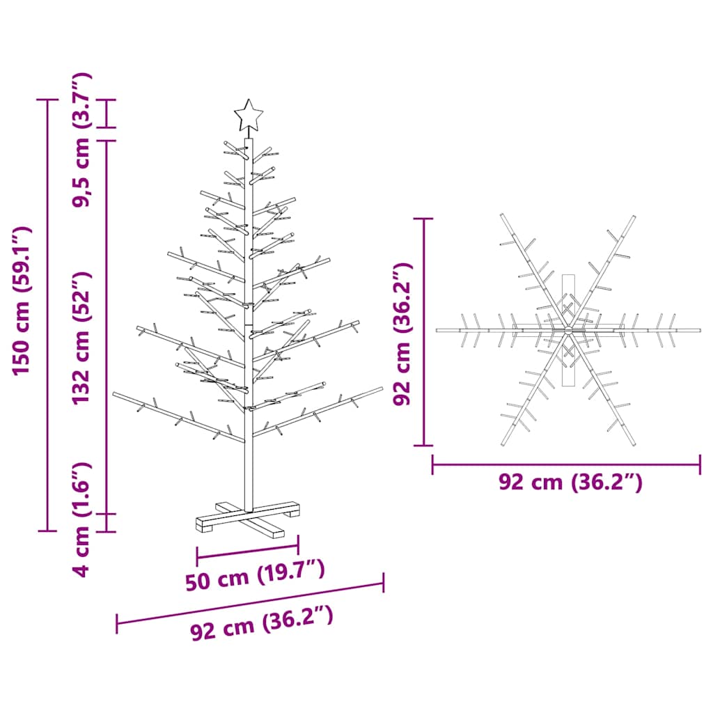 Holz Weihnachtsbaum mit Ständer Braun 150 cm Massivholz Kiefer